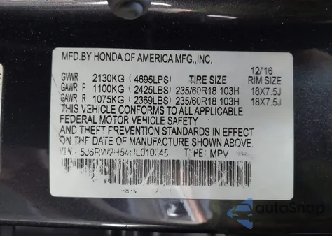 2017 Honda Cr-V Ex z USA, uszkodzony, nr VIN 5J6RW2H54HL010245